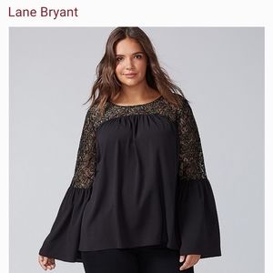 Lane Bryant Black Blouse Top Bell Long Sleeve 16